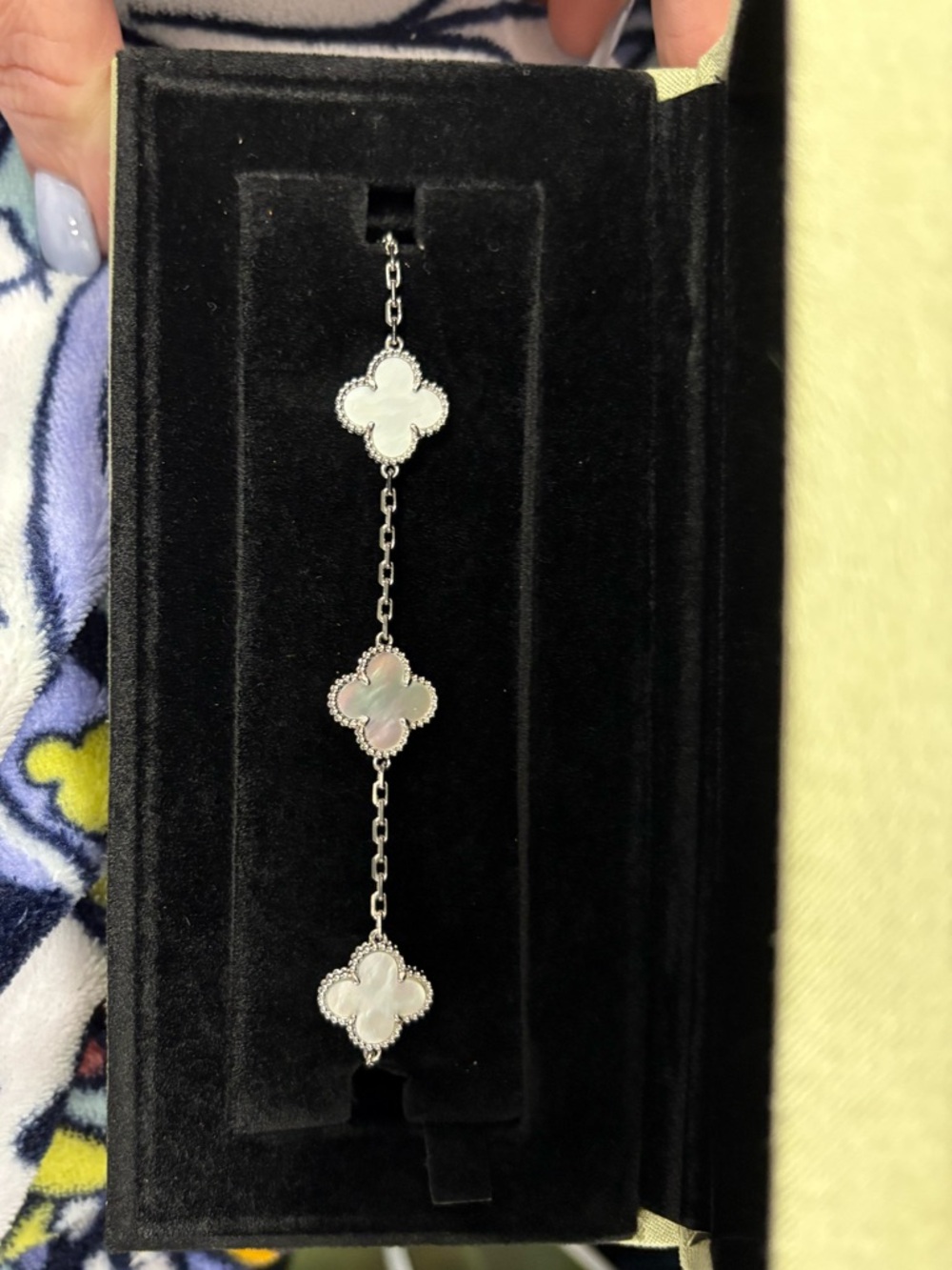 Sterling Silver Mother-of-Pearl Clover Link Bracelet - White